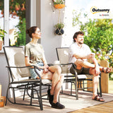 Outsunny Outdoor Glider Chairs with Coffee Table, Patio 2-Seat Rocking Chair Swing Loveseat with Breathable Sling for Backyard, Garden, and Porch, Light Brown Outsunny