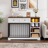 Dog Crate Furniture 47”, Large Dog Crate TV Stand with 2 Drawers and 4 Shelves, Wooden Dog Kennel Indoor, Decorative Dog Cage with Storage for Large Dogs, White GarveeHome
