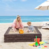 Costzon Kids Sandbox with Cover, 47"x 47" HDPE Sand Box w/Oxford Cover, Bottom Liner, Reinforced Structure, Weather Resistant Outdoor Sand Pit for Backyard Lawn Garden Beach (Brown) Costzon