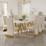 AUZ 9 Piece Dining Room Table Set with Chairs, Luxury White and Gold Dining Room Table Set for 8, 78 inch Rectangular Dining Table Set with 8 White Leather Dining Chairs AUZ