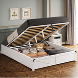 LIKIMIO Platform Queen Size Bed Frame, Farmhouse Bed Frames with Lift Up Storage, Wooden Slats, Sturdy and No Noise, Easy Assembly, White LIKIMIO