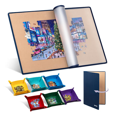 Tektalk Foldable Jigsaw Puzzle Board with 6 Color Sorting Trays Portable Puzzle Mat with Dustproof Cover for Puzzle Storage Saver, Non-Slip Surface, Up to 2000 Pieces - Khaki