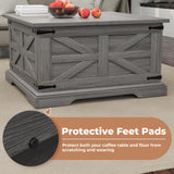 VVFLU Farmhouse Coffee Table with Storage, Square Center Table for Living Room, Rustic, Hinged Lift Top Soft Close, Wood, Large Hidden Storage, Modern, Metal Corner, Grey VVFLU