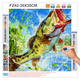 Vibrant Elegant Bass Fish 5D Diamond Art Painting Full Square Drill Diamond Art Painting by Number Kits for Adults Mosaic Cross Stitch for Wall Decor 14x14in(2) WoodArtSupply