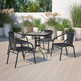 Flash Furniture Barker 28'' Square Tempered Glass Metal Table with Black Rattan Edging Flash Furniture