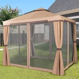 SUNCROWN 10 x 10 FT Outdoor Gazebo for Patio Iron Frame Garden Permanent Gazebo with Vented Soft Canopy and Mosquito Netting, Khaki SUNCROWN