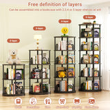 Aheaplus 5 Tier Rotating Bookshelf Tower, 360 Display Spinning Bookcase, Revolving Round Book Shelf Narrow Swivel Bookshelf, Vertical Turning Corner Book Organizer for Small Space, Black Oak Aheaplus