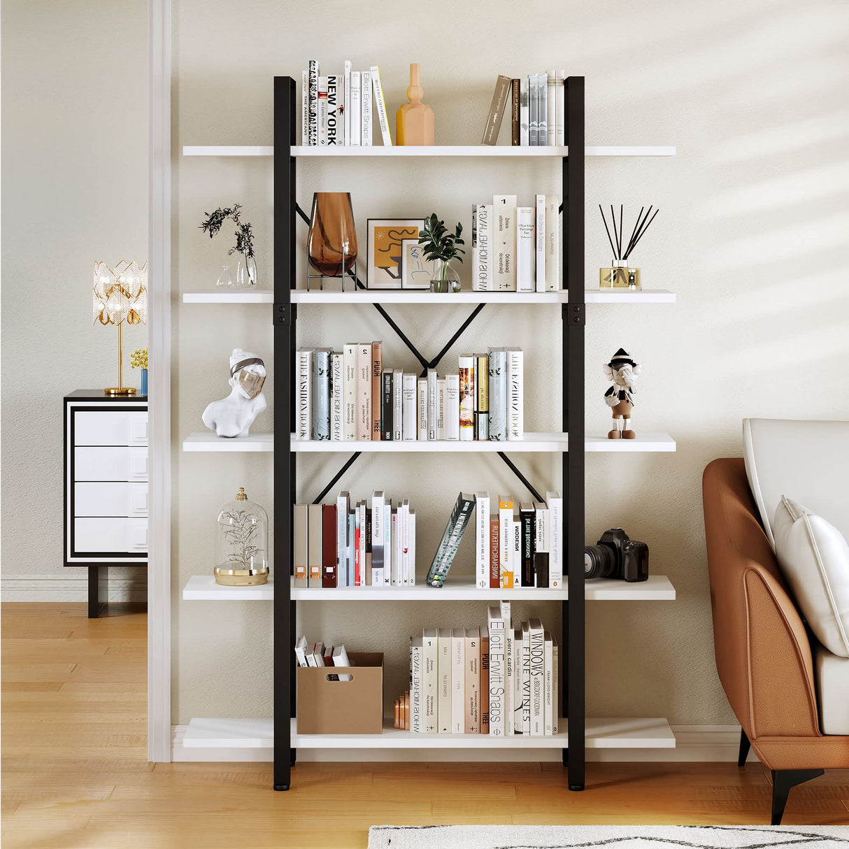 YITAHOME 5 Tier Bookshelf, Freestanding 5 Shelf Bookcases and Bookshelves, Modern Minimalist Furniture Open Display Storage Shelves Books Organizer for Living Room Bedroom Home Office, White YITAHOME