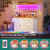 YITAHOME Bakers Rack with Power Outlet and LED Light, 53 Inch Microwave Stand with Storage Cabinet Thickened Counter, Farmhouse Coffee Bar Cabinet on Wheels Tall Shelf for Spices, Cups, Pots, White YITAHOME