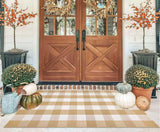 Khaki and White Outdoor Rug 3'x5', Fall Outdoor Porch Rug Cotton Woven Washable Farmhouse Indoor Outdoor Doormat for Front Porch Hello Welcome Layered/Entryway/Bedroom/Living Room/Patio KIhipIoe