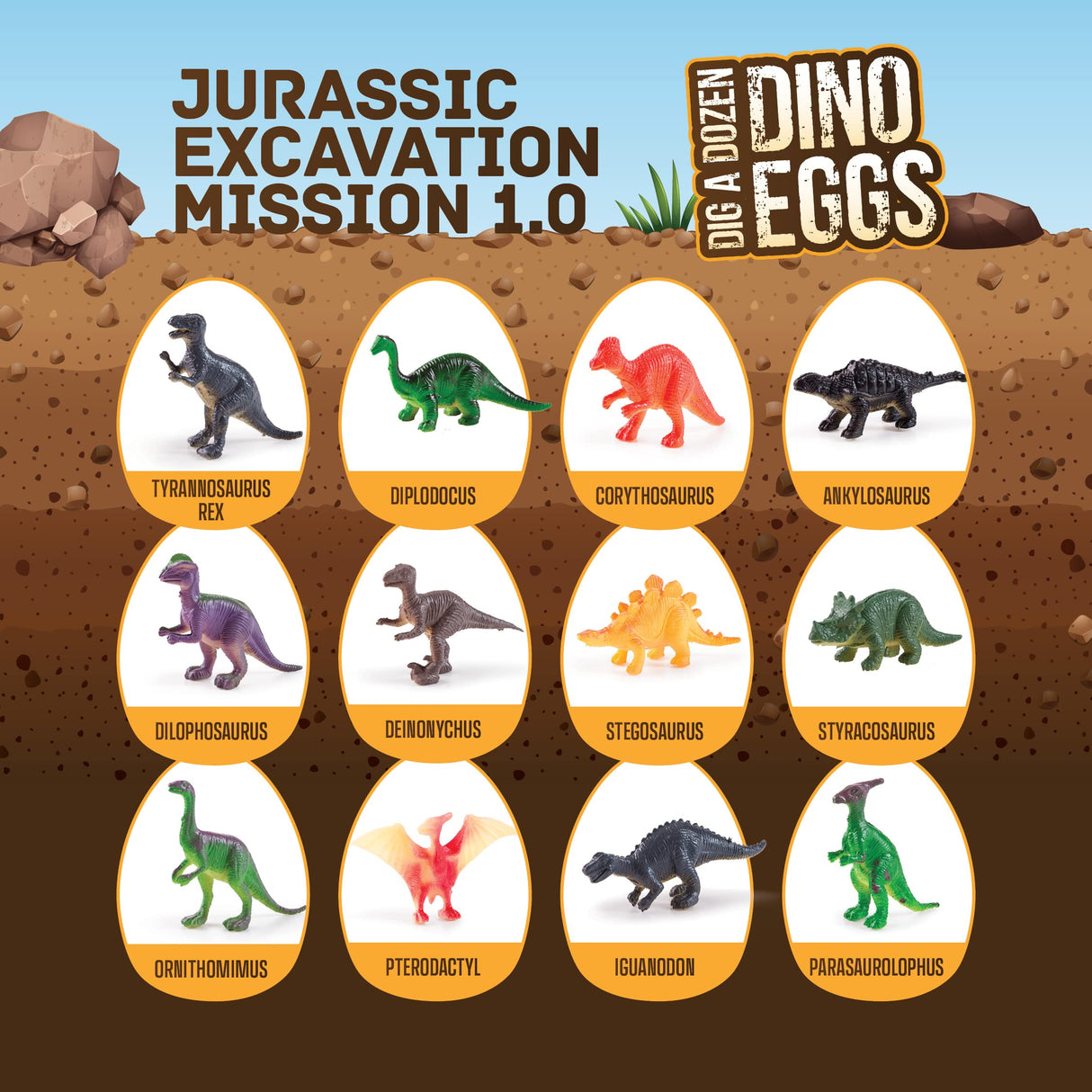 Dan&Darci Dig a Dozen Dino Egg Kit for Kids - Dinosaur Toys Gift 3-12 Year Old - 12 Eggs & Surprise Dinosaurs - Basket Stuffers - Science STEM Activities - Boy Toy Party Gifts for Boys & Girls Dan&Darci