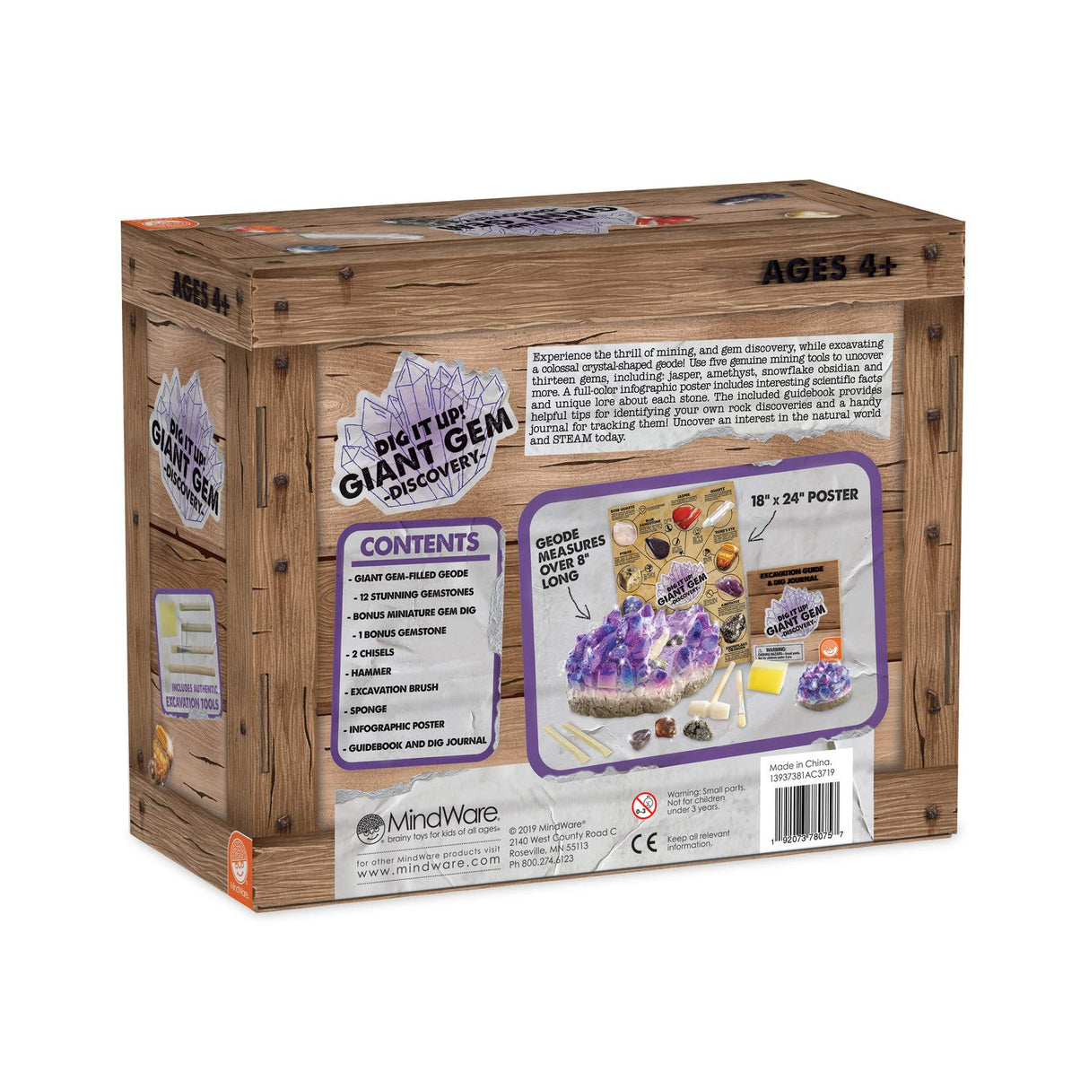 MindWare Dig It Up Giant Gem Discovery Kit - Gemstone Dig Kit Offers Geology for Kids with 12 Real Polished Hidden Gemstones - Includes 1 Giant Gem, Chiseling Tools, Gemstone Poster - Ages 4+ MindWare