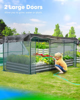 Quictent Galvanized Raised Garden Bed with Crop Cage Plant Protection Net Tent and Shade Cloth Kit Metal Planter Box Bottomless Planting Vegetables Outdoor Backyard Included T Tags Wing Nuts 8x4x1 Ft Quictent