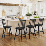 LUE BONA 360° Swivel Bar Stools Set of 4, Black Windsor Barstools, Counter Height Barstool with Spindle Back, 24 inch Farmhouse Wooden Counter Stools for Kitchen Island, Pub, Bistro, Cafe LUE BONA