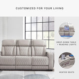 Signature Design by Ashley Boyington Contemporary Leather Match Power Reclining Sofa with USB Charging Ports, LED Lights and Adjustable Headrest, Light Gray Signature Design by Ashley