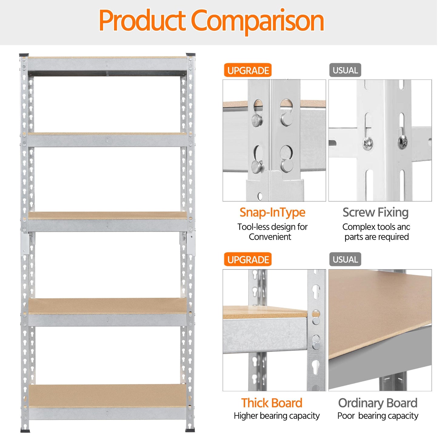 Topeakmart 5-Tier Utility Shelves, Metal Storage Shelves Garage Shelving Unit Adjustable Garage Storage Shelves Storage Racks Heavy Duty Shed - WoodArtSupply