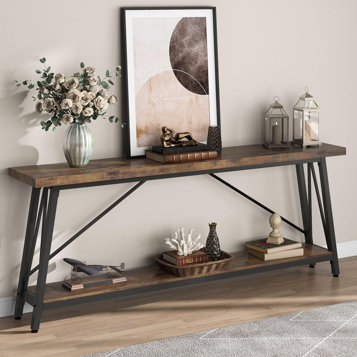 Tribesigns 70.9 Inches Extra Long Sofa Table Behind Couch, Industrial Entry Console Table for Hallway, Entryway & Living Room, Dark Brown Tribesigns