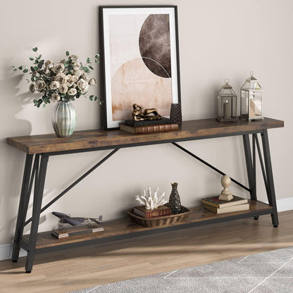 Tribesigns 70.9 Inches Extra Long Sofa Table Behind Couch, Industrial Entry Console Table for Hallway, Entryway & Living Room, Dark Brown - WoodArtSupply