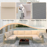 Aug-guan Patio Furniture Set 7-Piece, All-Weather Outdoor Conversation Set Sectional Sofa with Water Resistant Grey Thick Cushions and Coffee Table（Khaki） Aug-guan