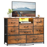 EKNKOZY Dresser TV Stand with 8 Drawers, Dresser TV Stand with LED Lights & Power Outlets, Bedroom Dresser, Chest of Drawers for 55'' Long TV, Wide Fabric Dresser (Rustic Brown) EKNKOZY