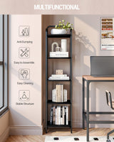 Hzuaneri Bookcase Bookshelf, Narrow Book Shelf, Industrial Corner Shelf Storage Organizer, Slim Shelving Unit for Home Office, Living Room, Bedroom, Kitchen, 5-Tier Black BC24504B Hzuaneri