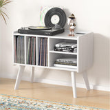 Forevich Record Player Stand Table with Vinyl Storage Holder Large Turntable Record Stand with Power Outlet Holds Up to 220 Albums Display Shelf Cabinet with Wood Legs for Living Room White Forevich