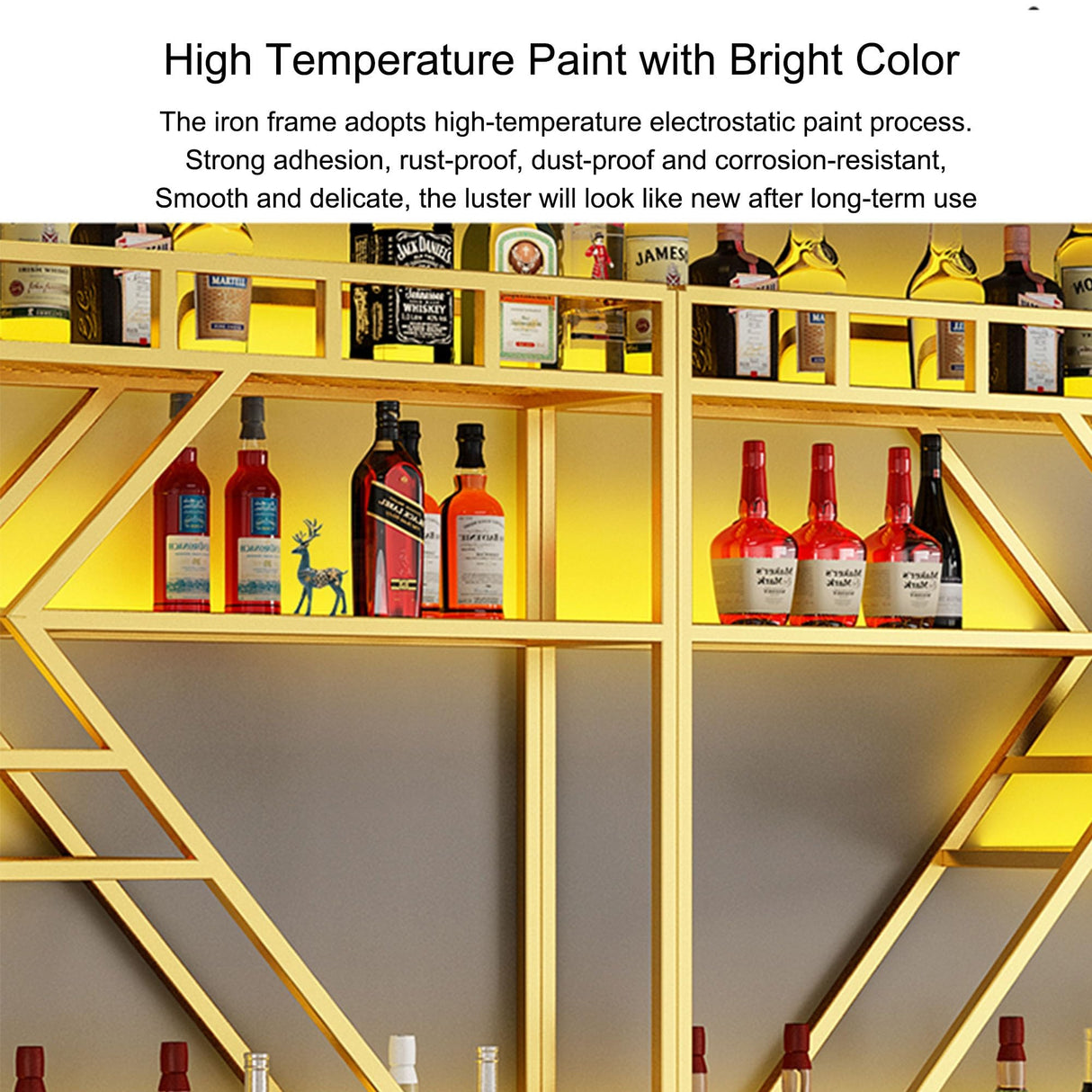 Wine Rack Wall Mounted Bar Shelves with Hanging Wine Glass Holder Rack and LED Light Liquor Bottle Display Shelf Floating Bar Shelves Whiskey Shelf Kitchen Wall Cabinet for Home Bar Cafe Dining Room ( JOSIAHCQ