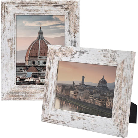 Golden State Art, 5x7 Picture Frame - Country Wood Grain Style - Tabletop Display, Back Hangers for Wall Display - Great for Photos, Gift, Pictures, Wedding, Portraits (2 Pack, White) Golden State Art