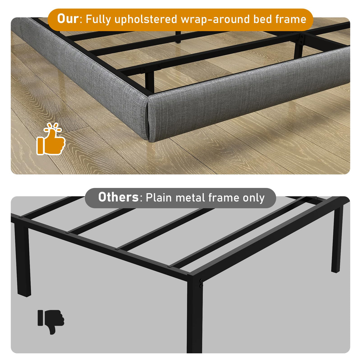 Floating Queen Bed Frame with LED Lights & Under-Bed Storage by RVONOW RVONOW