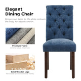 COLAMY Button Tufted Dining Chairs Set of 4, Parsons Upholstered Fabric Dining Room Chairs Kitchen Chairs with Wood Legs and Padded Seat, Blue COLAMY