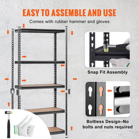 VEVOR Storage Shelving Unit, 5-Tier Adjustable, 2000 lbs Capacity, Heavy Duty Garage Shelves Metal Organizer Utility Rack, 2 Pack, 36" L x 18" W x 72" H VEVOR