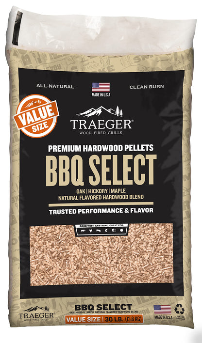 Traeger Grills BBQ Select 100% All-Natural Wood Pellets for Smokers and Pellet Grills, BBQ, Bake, Roast, and Grill, 30 lb. Bag