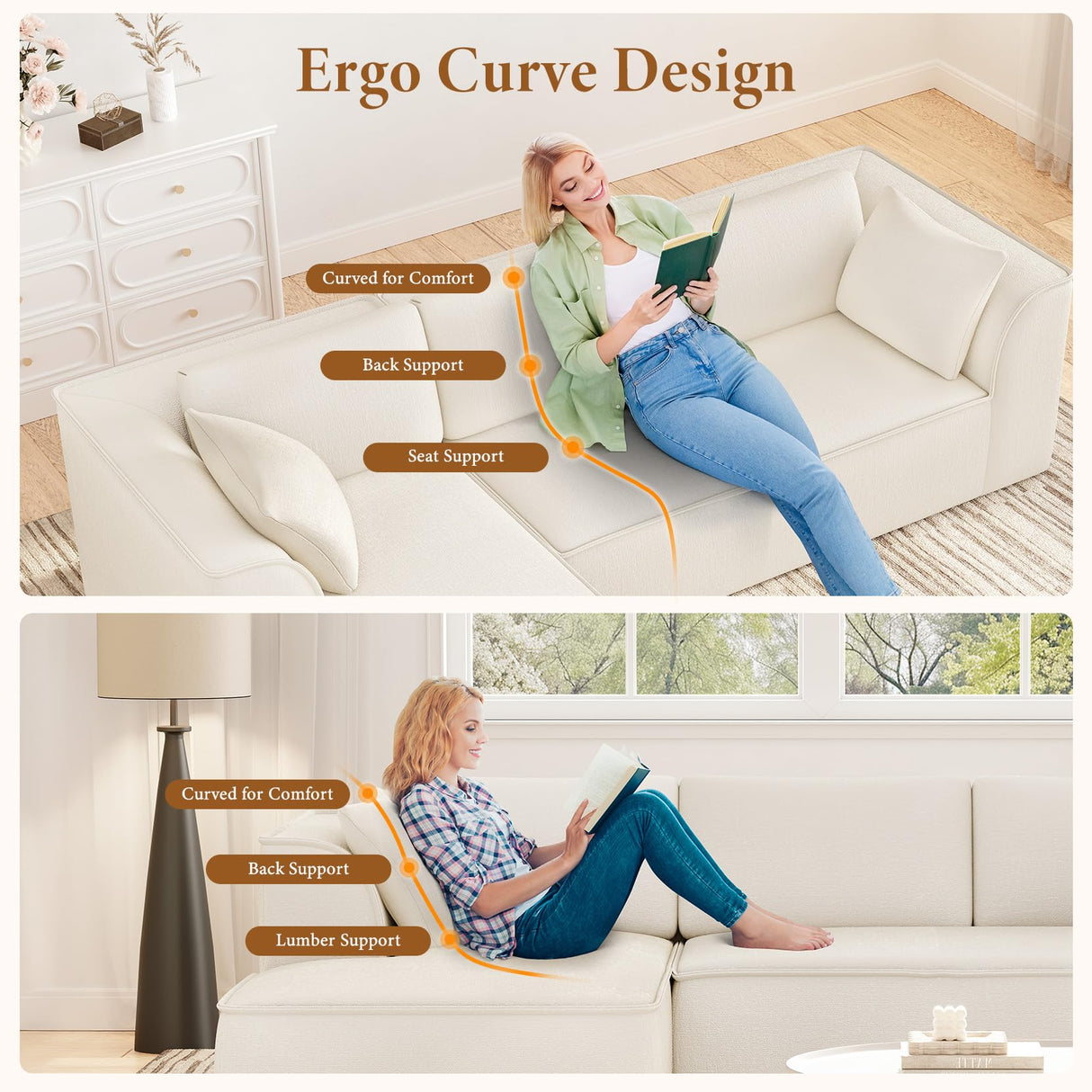 Vesgantti 106" Cloud Couch Sectional Modular Sofa, Deep Seat Comfy Cloud Couch Chenille Memory Foam Sofa Modular Couches for Living Room Bedroom, No Assembly Required (Beige, Left-Facing Chaise) Vesgantti