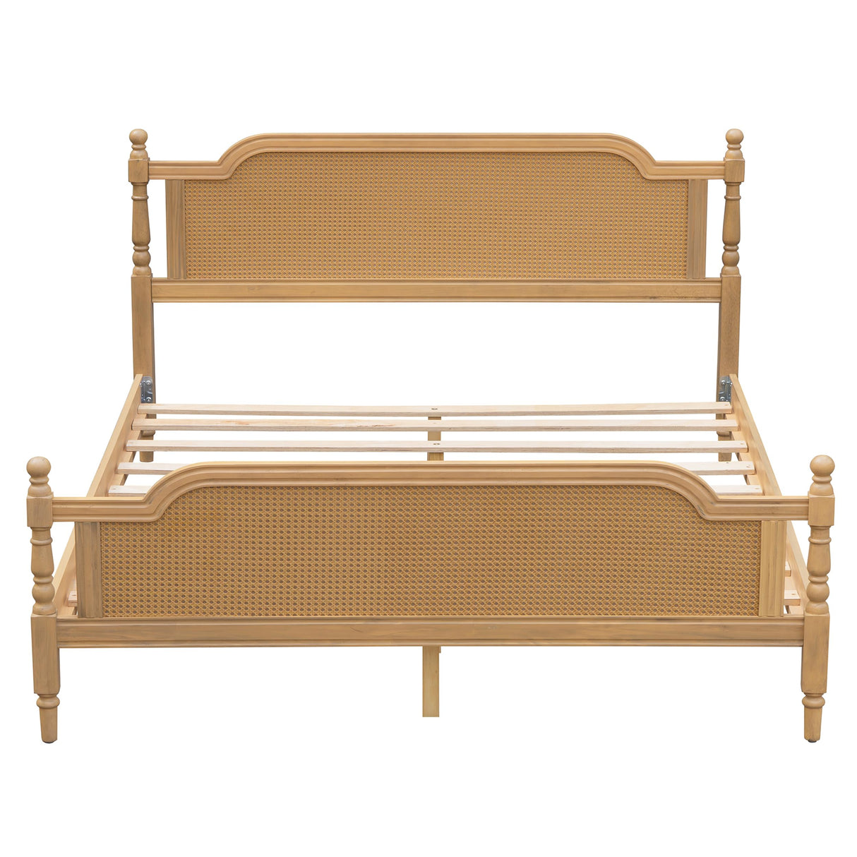 SOFTSEA King Size Bed Frame with Rattan Headboard and Footboard, Rattan Platform Bed Frame, Wood Support Slats, No Box Spring Needed, Easy Assembly, Antique Walnut, 64330 SOFTSEA