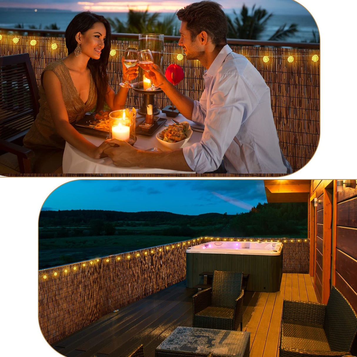 2 Pcs Natural Reed Bamboo Fencing Roll, Bamboo Privacy Screen 3.3 Feet High x 13.3 Feet Long and 200 Pcs Nylon Black Cable Ties Cord for Garden Balcony Window Indoor Outdoor(Dark Brown) Juexica