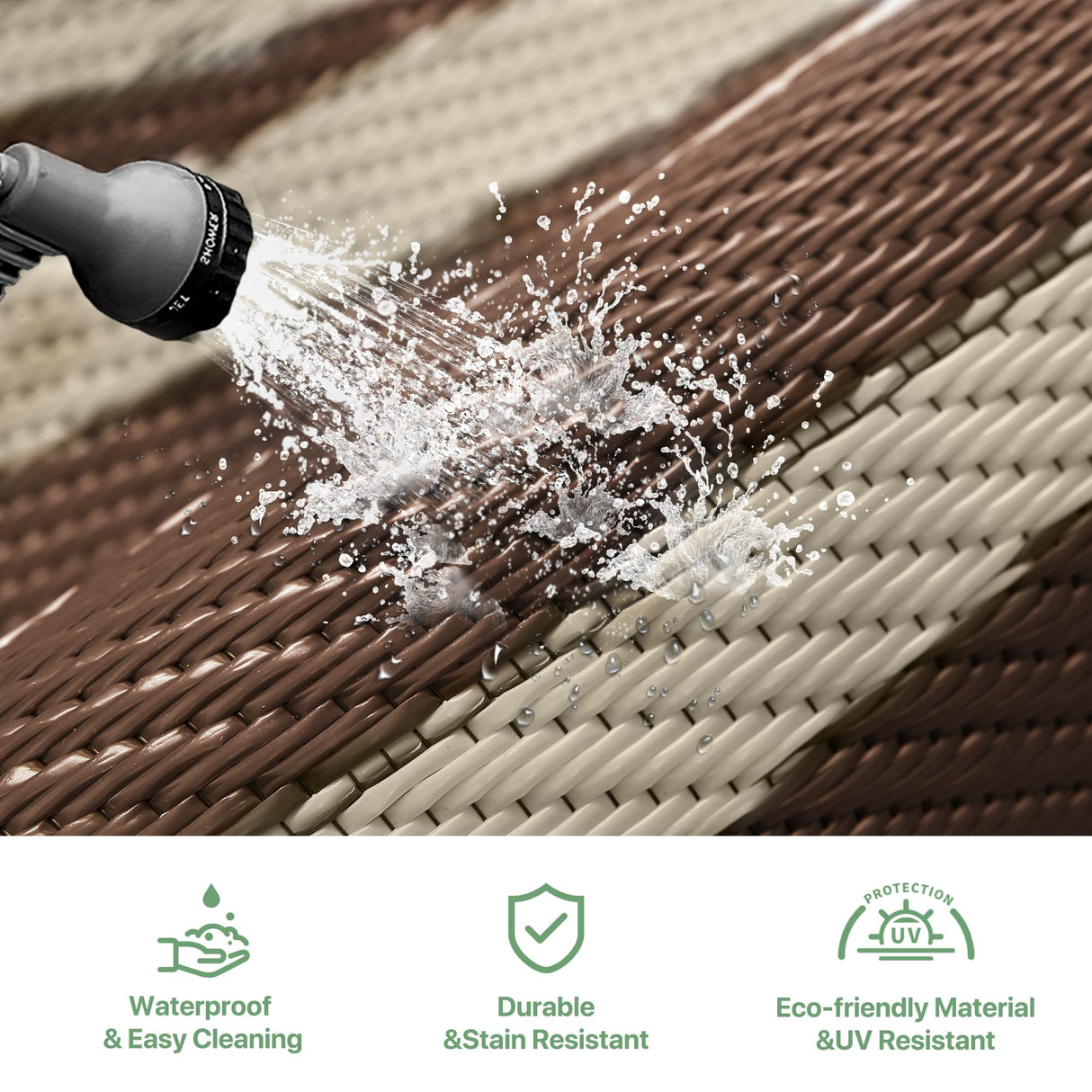 GENIMO Outdoor Rug Waterproof for Patio Decor, 5'x8' Reversible Plastic Straw Rug Carpet, Camping Mat for Outdoor, RV, Backyard, Deck, Balcony, Picnic, Beach, Coffee & Beige GENIMO