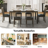 AMERLIFE 7-Piece Dining Table Set, 71" Faux Marble Modern Table with 6 PU Leather Upholstered Chairs, Heavy-Duty Solid Wood Set for Kitchen & Dining Room, Dark Brown AMERLIFE