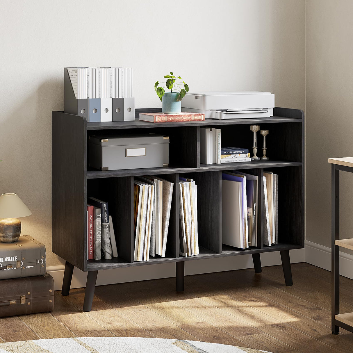 ChooChoo Record Player Stand, Turntable Stand with Vinyl Storage, Record Player Cabinet Up to 350 Albums, Cube Storage Organizer for Living Room, Black ChooChoo