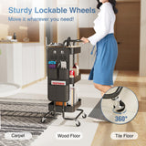 DTK 3 Tier Metal Utility Rolling Cart with Table Top and Side Bags, Tray Storage Organizer Wheels, Art Craft 4 Hooks for Kitchen Bathroom Office Living Room (Black) DTK