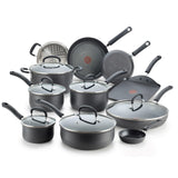 T-fal Ultimate Hard Anodized Nonstick Cookware Set 17 Piece, Oven Broiler Safe 400F, Lid Safe 350F, Kitchen Cooking Set w/ Fry Pans, Saucepans, Saute Pan, Griddle, Pots and Pans, Dishwasher Safe Black T-Fal