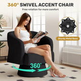 Nebuaegis Swivel Accent Chair Set of 2, Modern Comfy Teddy Barrel Chairs, Oversized Upholstered Round Arm Chair for Living Room, Bedroom, Reading Room, Black Nebuaegis