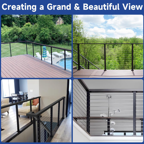 Gyykzz 2 Pack One-Stop Cable Railing Post Kits, 42" Fixed Top Level Drilled Line Post, Cable Railing System Including 2 Railing Post, 102ft Cable, 24 Terminal, 48 Cable Grommets (No Handrail) Gyykzz
