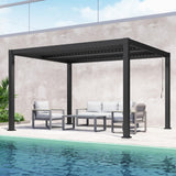 Louvered Pergola 10'x12', Full Aluminum Outdoor Pergola with Adjustable Rainproof and Gutter System, Hardtop Gazebo for Patio, Deck, Garden, Yard, Black FansaFurn