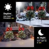 4 Pack Christmas Tree Solar Pathway Lights Outdoor Decorations, Waterproof Artificial Mini Xmas Tree Stake Lights with DIY Ornamets for Garden Yard Porch Decor (Snowy Tree) TAILERRI