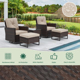 AVAWING 5 Pieces Patio Furniture Set, Wicker Swivel Rocking Chairs with 2 Ottomans and 1 Side Table, Patio Conversation Set w/Waterproof Cushions for Garden, Balcony and Porch, Beige AVAWING