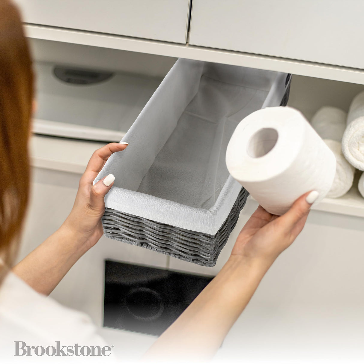 BROOKSTONE [2 PACK SET] Wicker Storage Basket, Boho Organization and Storage Container, Decorative Shelf Bin, Over the Toilet Paper Reserve, Suitable for Any Home Décor Style Brookstone