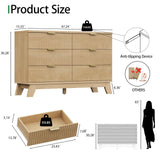 Fluted Dresser for Bedroom with 6 Drawers, 48" Wide Modern Chest of Drawers with Metal Handle, Wooden Dresser TV Stand, Wood Closet Clothes Storage Organizer for Living Room, Hallway, Natural Oak Xixini