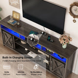 80" LED Farmhouse TV Stand for 90/85/80 Inch TVs,Tall Entertainment Center Storage Cabinets w/Power Outlets and Sliding Barn Door,Rustic TV Stands for Living Room,Media Console Cabinet (Charcoal) Hlivelood