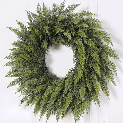 24" Real Touch Artificial Cedar Wreath - Faux Christmas Wreaths for Front Door,Faux Pine Green Wreath for Home, Holiday, Fireplace, Mantle,Wall, Windows, Xmas, Outdoor Decoration