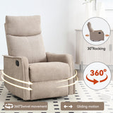 Rocker Recliner Chair for Adults, Swivel Rocker Recliner with Massage and Heat, Adjustable Glider Recliner Nursery Chair with Black Metal Base, Small Recliners for Small Spaces, Living Room (Khaki) anwickjeff